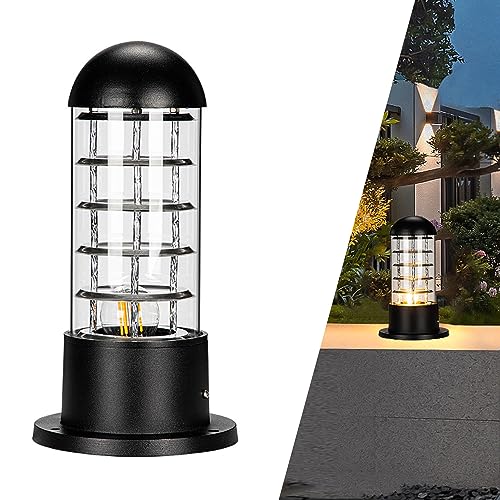 Vintage E27 Pollerleuchte Außenlampe Gartenleuchte Säule Lampe Aluminium und Glas Sockelleuchte Säule Lampe Wasserdichte rund Zylinder Laterne Retro Sockelleuchte für Pfad Terrasse Boden Villa (B) von Chao Zan