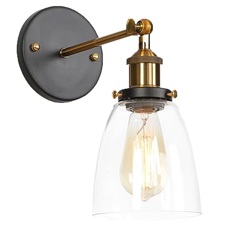 Wandlampe Vintage Industrie Wandleuchte Glas Spiegelleuchte Bad im Industrial Design, Wandleuchte Retro E27 Lampenfassung, Wandspot Innen Innen Lampenschirm für Schlafzimmer Wohnzimmer Küche (B) von Chao Zan