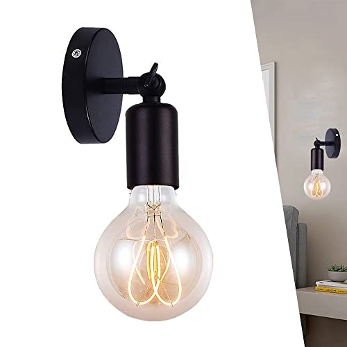 Wandleuchte Innen Wandlampe schwenkbar Wandstrahler Industrie aus aus Lampenschirm mit E27 Lampenfassung Retro Industrial für Aufenthaltsraum Schlafzimmer Esszimmer Bar, Schwarz Weiß (Schwarz) von Chao Zan