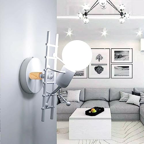 Wandleuchte kreativ E27 Cartoon Wandlampen Innen Wand Lampe Modern Kerze Eisen Halter Metall Nachttischlampe für Kind Schlafzimmer Wohnzimmer Treppe Flur Restaurant Küche Bett, Schwarz Weiß (Weiß) von Chao Zan