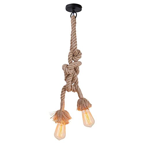 [chaozan]Gesund und umweltfreundlich 2.5M（125cm+125cm） Hanfseil Hängeleuchte E27 Lampenfassung， Vintage Edison Pendelleuchte Hängelampe ，Hanf-Seil-Kronleuchte Seilleuchte von Chao Zan