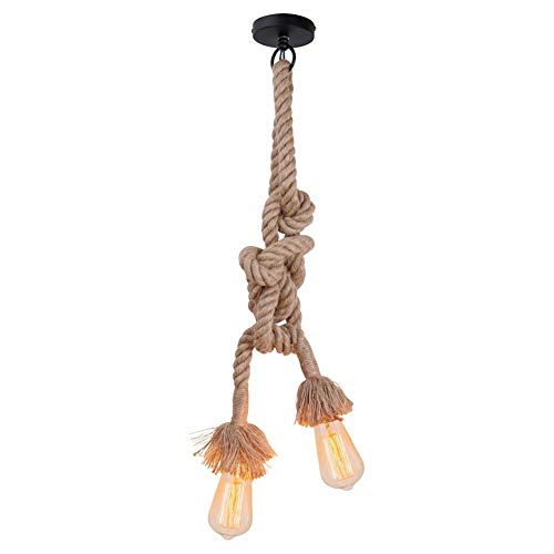 [chaozan] Vintage Seil Pendelleuchte Retro Hanfseil Hängelampe AC220V 2X E27 Fassung (ohne Birne) Rustic Hanfseil Decke Kronleuchter (1.5M（75cm+75cm）(Doppelkopf)) von Chao Zan