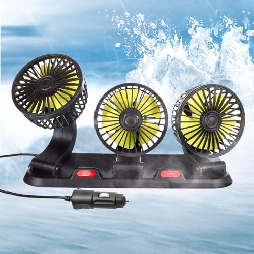 Chaohua 12V Auto Ventilator, Dreifach Lüfter Ventilator Auto 360° drehbar mit 2 Geschwindigkeiten Doppellüfter Geeignet für Autos, LKWs, SUV, RV Chaohua 12V Auto Ventilator, Dreifach Lüfter Ventilator Auto 360° drehbar mit 2 Geschwindigkeiten Doppellüfter Geeignet für Autos, LKWs, SUV, RV von Chaohua