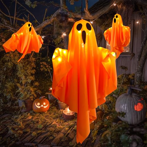 Chaohua 3PCS Halloween Lichterketten Geist, Halloween Deko Licht, Halloween Deko Outdoor, Halloween Deko Hängend Geist leuchten im Dunkeln, Halloween Hängend Deko Fliegendes Geist Party Dekoration von Chaohua