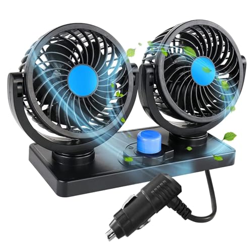 Chaohua Auto Ventilator, 12V Doppelkopf Ventilator Auto 360 Grad drehbar mit 2 Geschwindigkeiten Doppellüfter Geeignet für 12Volt Autos, LKWs, SUV Chaohua Auto Ventilator, 12V Doppelkopf Ventilator Auto 360 Grad drehbar mit 2 Geschwindigkeiten Doppellüfter Geeignet für 12Volt Autos, LKWs, SUV von Chaohua