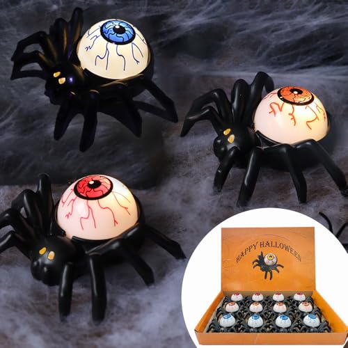 Chaohua Halloween Spinne Augäpfel Kerzenlicht - 12 Stück LED Kerzenlichter Flammenlos Batterie Teelichter Augäpfel Kerzenlichter Dekoration, für Halloween Party Innen Außen Home Dekor von Chaohua