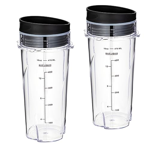 QB3001SS Mixer-Becher für Ninja-Ersatz, 473 ml, passend für kompakte persönliche Mixer mit Deckel, 2 Stück von ChapLithe