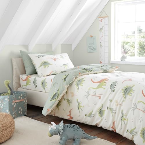 Chapter B Bedding Wende-Bettwäsche-Set für Einzelbett, Dinosaurier, mit Kissenbezug, naturfarben von Chapter B