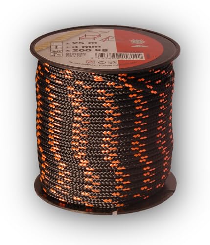 Chapuis MO325N Polyester-Flaggleine - 200 kg - Durchmesser 3 mm - Länge 25 m - Schwarz/orange von Chapuis