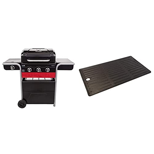 Char-Broil 140 721 Gas2Coal 330 Hybrid Grill - 3 - Brenner Gas & Kohlegrill mit Seitenbrenner, Schwarz & 140008 - Grillplatte für 3 Brenner - Grills, Schwarz von Char-Broil