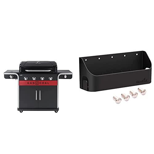 Char-Broil Gas2Coal 440 (2.0) Hybrid Grill - 4 - Brenner Gas & Kohlegrill mit Seitenbrenner, Schwarz & 140 026 - Gear Trax® Kombi-Set. von Char-Broil