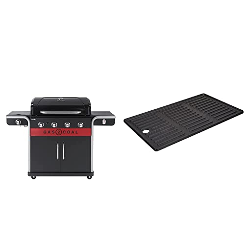 Char-Broil Gas2Coal 440 (2.0) Hybrid Grill - 4 - Brenner Gas & Kohlegrill mit Seitenbrenner, Schwarz & 140007 - Grillplatte für 4 Brenner - Grills, Schwarz von Char-Broil