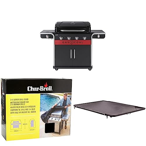 Char-Broil Gas2Coal 440 (2.0) Hybrid Grill - 4 & 140766 - Universal Wetterschutzhaube für 3 & 4-Brenner-Gasgrill & 140 515 - Gussgrillplattenaufsatz für Seitenbrenner alle Char-Broil Modelle. von Char-Broil