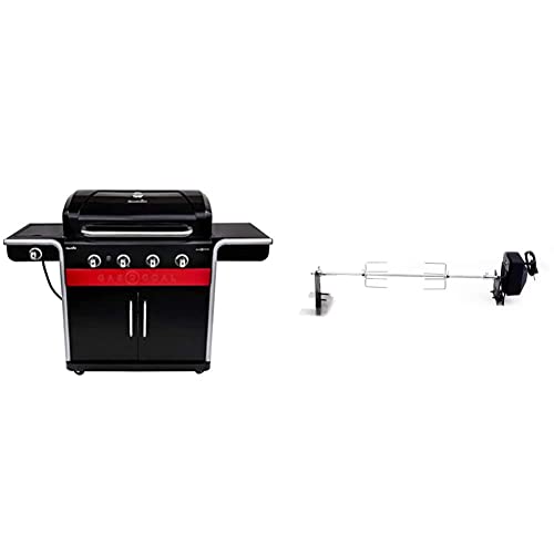 Char-Broil Gas2Coal 440 Hybrid Grill - 4 - Brenner Gas & Kohlegrill mit Seitenbrenner, Schwarz & 140 550 - Universaler Drehspieß für Performance Gasgrill Serie. von Char-Broil