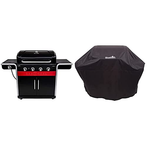 Char-Broil Gas2Coal 440 Hybrid Grill - 4 - Brenner Gas & Kohlegrill mit Seitenbrenner, Schwarz & 140766 - Universal Wetterschutzhaube für 3 & 4-Brenner-Gasgrill von Char-Broil