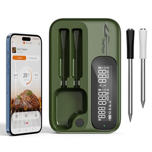 CharMeter Kabelloses Fleischthermometer mit 2 Sonden, unbegrenzter WLAN-Reichweite und Bluetooth 5.4 Dual-Modus, intelligentes Grillthermometer, LED-Anzeige-Host, Bratenthermometer für BBQ, Küchen von CharMeter