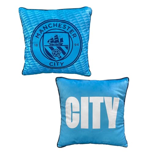 Character World Offizielles Manchester City FC Kissen, superweich, wendbar, 2-seitig, Fußballclub-Wappen-Design, perfekt für jedes Schlafzimmer, Sofa oder auf dem Bett, 40 cm x 40 cm, Blau von Character World