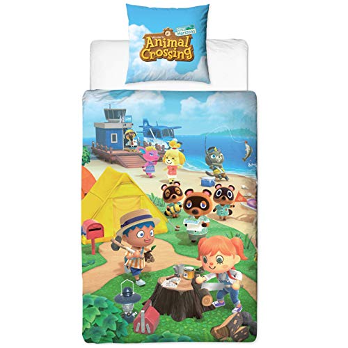 Character World Bettwäsche Animal Crossing 135x200 + 80x80 deutsche Größe · Nintendo New Horizons · 100% Baumwolle · 2 teilig Teenager Kinder-Bettwäsche von Character World