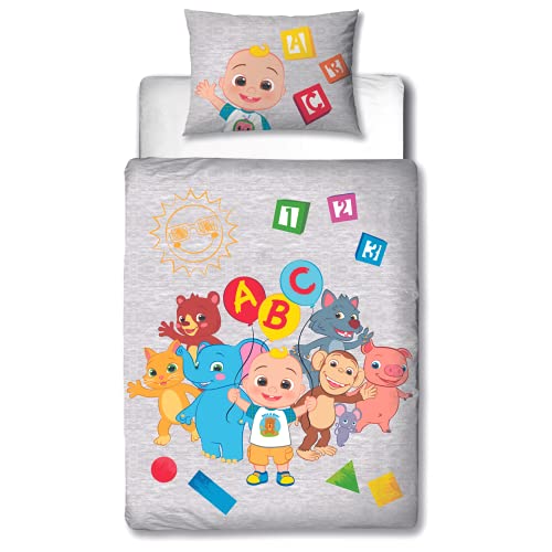 Character World Bettwäsche Bettbezug 100x135 40x60 Baumwolle · CoComelon JJ und Freunde · Baby Kinderbettwäsche für Mädchen und Jungen · 2 teilig · 1 Kissenbezug 40x60 + 1 Bettbezug 100x135 cm von Character World