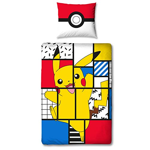 Character World Pokemon Bettwäsche Set Pikachu 135x200 cm + 80x80 cm Deutsche Größe 100% Baumwolle 2 teilig für Jugendliche Kinder von Character World