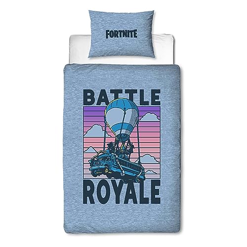 Character World Fortnite Offizielles Bettwäsche-Set für Einzelbett, Battle Royale-Design, wendbar, zweiseitig, inklusive passendem Kissenbezug, Einzelbett-Set, Polycotton von Character World