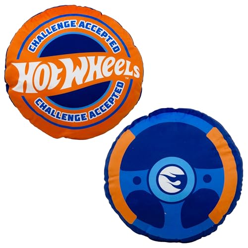 Character World Hot Wheels offiziell Lizenziertes geformtes Kissen, Lenkrad-Renn-Design, gefüllt, Plüsch, rund, perfekt für Schlafzimmer oder Gaming-Dekor von Character World