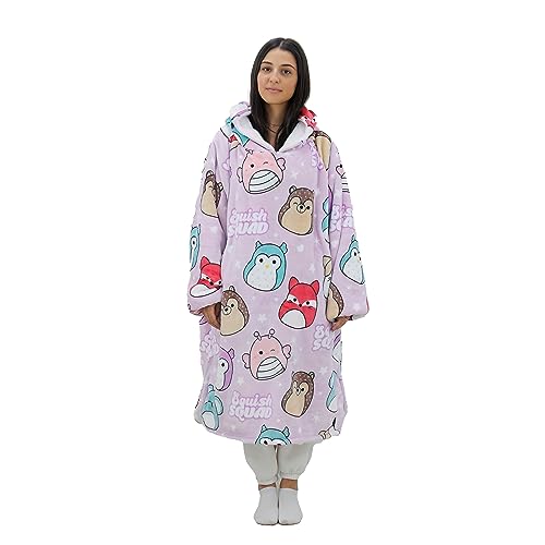 Character World Hugzee übergroßes tragbares Kapuzen-Fleece | Super warmes und gemütliches Sherpa-Futter, Squishmallows-Design von Character World