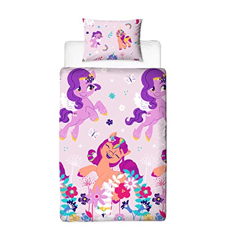 Character World My Little Pony Offiziell Lizenziertes Bettbezug-Set für Einzelbett, Blumen-Schlafzimmer, wendbar, 2-seitig, mit passendem Kissenbezug, Polyester von Character World