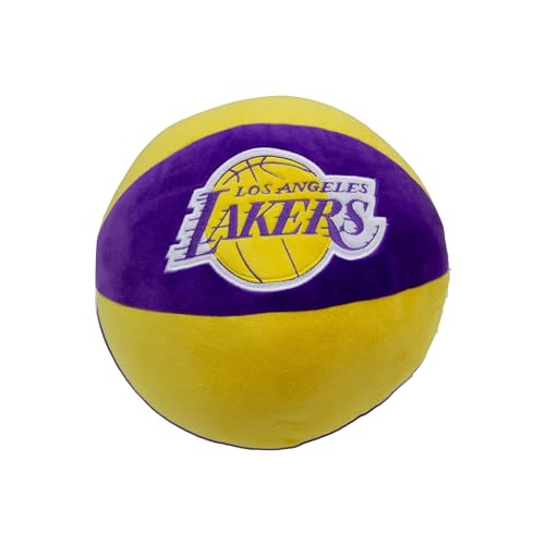 Character World NBA Offizielles Los Angeles Lakers Ballförmiges Kissen, superweiches 3D-Basketball-Design, lila und gelb, perfekt für jedes Erwachsenen- oder Kinderzimmer, Sofa oder auf dem Bett, 25 x von Character World