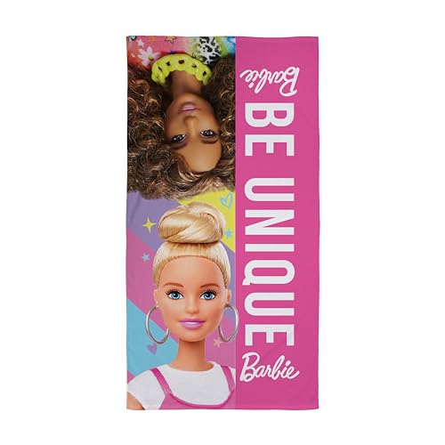 Character World Offizielles Barbie-Handtuch, superweich, frisches Design, perfekt für Zuhause, Bad, Strand und Schwimmbad, 100% Baumwolle, Einheitsgröße, 140 x 70 cm, Rosa von Character World