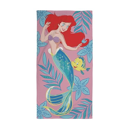 Character World Offizielles Disney-Prinzessinnen-Handtuch mit Arielle und Flunder, super weich, perfekt für Bad, Strand und Pool, 100% Baumwolle, Einheitsgröße, 140 x 70 cm, Rosa von Character World