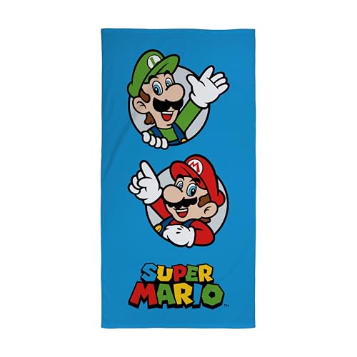 Character World Offizielles Nintendo Super Mario Kinder-Handtuch, superweiches Gefühl, Wellen-Design mit Mario und Luigi, perfekt für Zuhause, Bad, Strand und Schwimmbad, Einheitsgröße, 70 cm x 140 cm von Character World