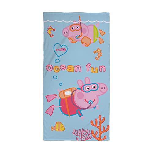 Character World Offizielles Peppa Pig Kinderhandtuch | Super weiches Gefühl, Peppa & George Tauchdesign | Perfekt für Zuhause, Bad, Strand & Schwimmbad | Einheitsgröße 140 x 70 cm von Character World