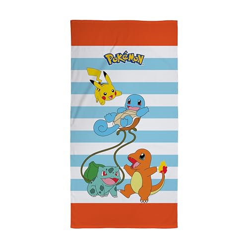 Character World Offizielles Pokémon-Kinderhandtuch, super weich, lustiges Design mit Pikachu-Spritzer-Charmander, perfekt für Zuhause, Bad, Strand und Schwimmbad, Einheitsgröße, 70 x 140 cm von Character World