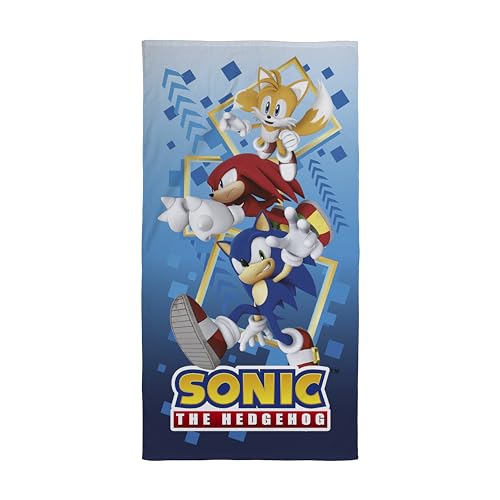 Character World Offizielles Sonic The Hedgehog Kinder-Handtuch, super weiches Gefühl, federndes Design, perfekt für Zuhause, Bad, Strand und Schwimmbad, Einheitsgröße, 70 cm x 140 cm, 100% Baumwolle von Character World
