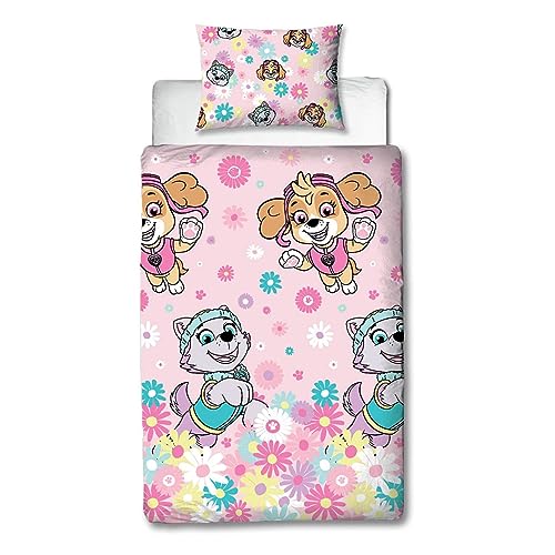 Character World Paw Patrol Offizielles Bettwäsche-Set für Einzelbett, Blumendesign, wendbar, 2-seitig, inklusive passendem Kissenbezug, Einzelbett von Character World