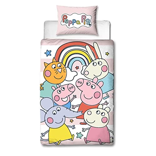 Character World Peppa Pig and Friends Offizielles Einzelbett-Bettwäsche-Set | farbenfrohes Verspieltes Design, wendbar, zweiseitige Bettwäsche inklusive passendem Kissenbezug, Polycotton von Character World