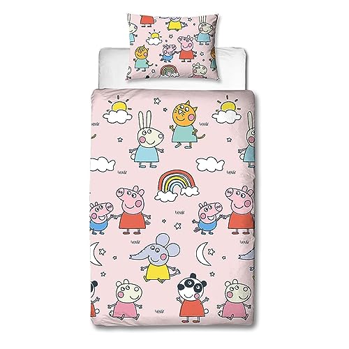 Character World Peppa Pig and Friends Offizielles Einzelbett-Bettwäsche-Set | farbenfrohes Verspieltes Design, wendbar, zweiseitig, inkl. passendem Kissenbezug von Character World