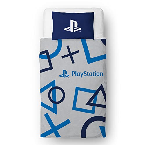 Character World Bettbezug mit Playstation-Design, Offiziell lizenziert Sony Playstation-Design, Wendebettwäsche mit passendem Kissenbezug, Polycotton, Einzelbett, Blau, PYSBLEDS001UK1 von Character World