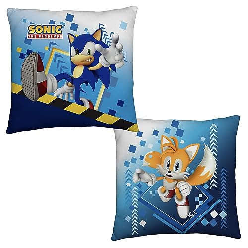 Character World Sonic The Hedgehog Kissen, offizielles Lizenzprodukt, quadratisch, gefüllt, superweich, quadratisch, wendbar, 2-seitig, perfekt für Schlafzimmer, Gaming-Dekor von Character World