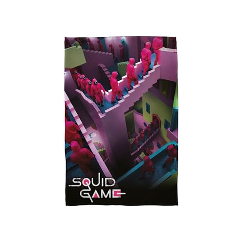 Character World Squid Games Offiziell lizenzierte Fleecedecke, superweich, warmes Treppen-Design, mehrfarbiger Überwurf, perfekt für Zuhause, Schlafzimmer, Camping und Übernachtungen von Character World