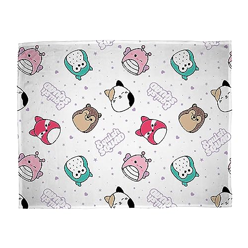 Character World Squishmallows Offizielle Fleece-Überwurfdecke, superweicher, warmweißer Überwurf, helles Design, perfekt für Zuhause, Schlafzimmer, Übernachtungen und Camping, Größe 100 x 150 cm von Character World