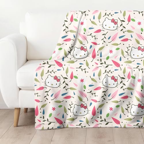 Hello Kitty Kuscheldecke 130x170 cm - Corallfleece Decke aus 100% Polyester, kuschelig, weich & hautsympathisch - Kawaii Anime Blumen & Hello Kitty Design - Kinderdecke & Geschenkidee - Mädchen von Character World