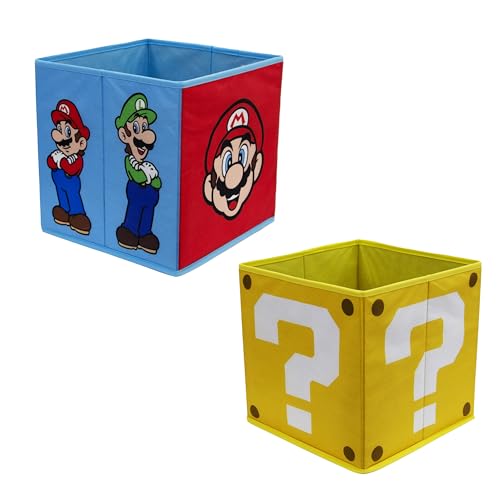 Nintendo Super Mario offiziell lizenzierte Aufbewahrungsboxen, 2 Stück, faltbare Aufbewahrungswürfel, Gesichter-Design mit Mario und Luigi, perfekt für die Organisation von Kinderzimmer, von Character World