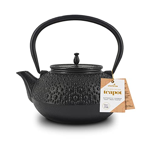 Black & Dotty Japanische Teekanne aus Gusseisen mit Edelstahl-Tee-Ei (650 ml/3 Tassen) von Charbrew