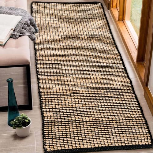 Chardin home Jute-Teppich-Kollektion, 60 x 152 cm, Boho, rustikal, natürliche Jute/Schwarz, handgewebter langer Läufer für Schlafzimmer, Wohnzimmer, Küche und Diele, R112-2 von Chardin home