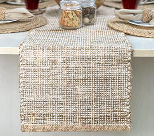 Chardin home Tischläufer aus natürlicher Jute, 33 x 274 cm, rustikaler Landhausstil, Tischläufer, natürliche Jute und Elfenbein. von Chardin home