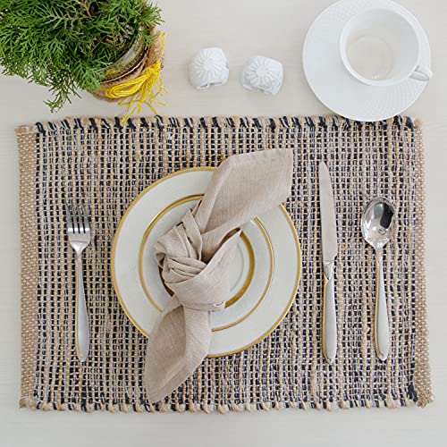 Chardin home Tischsets aus natürlicher Jute, 33 x 48 cm, rustikale Bauernhaus-Tischsets, Farben: natürliche Jute und Grau, 4 Stück von Chardin home