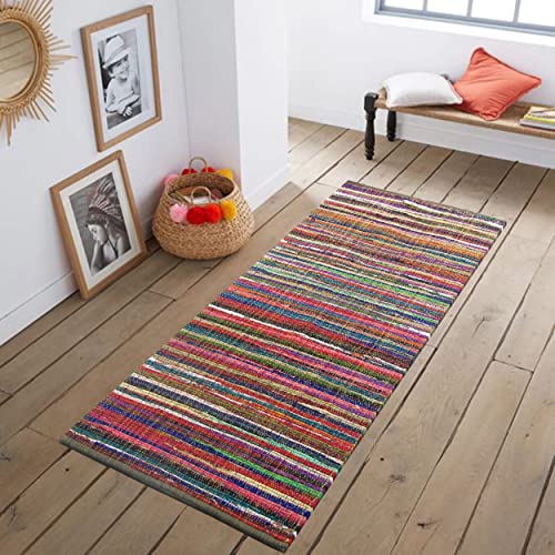 Chardin home - Umweltfreundlicher Teppich aus 100% recycelter Baumwolle, bunter Chindi-Teppich, 60 x 180 cm, Mehrfarbig von Chardin home