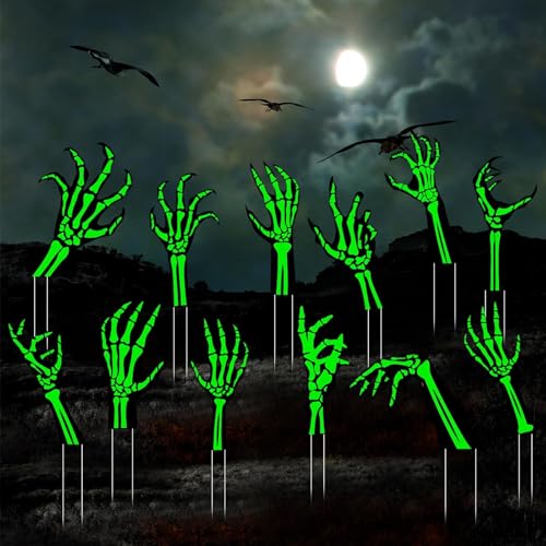 12 Stück Halloween Skelett Hände - Glow in the Dark Kunststoff Dekoration für Party Outdoor Rasen Garten - Geist Dekor (012) von Charfia